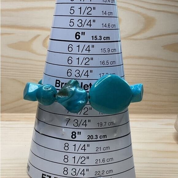 Faux Turquoise Beaded Bracelet With Wood Accents - Picture 2 of 3